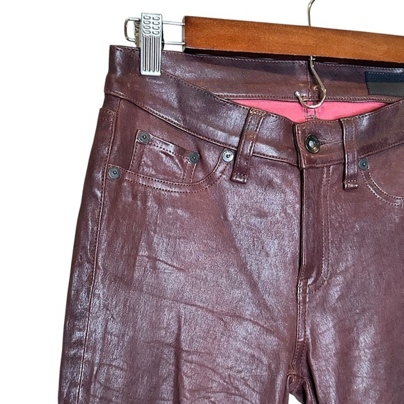 (Sold)RAG & BONE "THE LEATHER SKINNY" W1602L038DBL Women Size 26 WASHED BURGUNDY - Picture 2 of 12